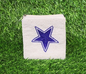 Artisan Handmade Beaded Coin <b>Bag</b> White and Blue Beaded Star Designed Coin Purses for Loose <b>Change</b> Storage Purposes Coin <b>Bags</b> - Product Image 2