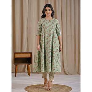 Conjunto de Kurta y Pantalón de Algodón Estampado con Patrón Floral Pastel, Ropa Casual Transpirable para el Día a Día, Opciones de Largo hasta el Suelo y hasta la Rodilla, Talla 6XL - Product Image 4