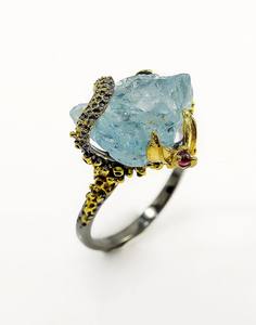 Bague de mariage empilable en argent sterling brut Aquamarine, certifiée IGI, design de luxe pour un port superposé élégant - Product Image 1