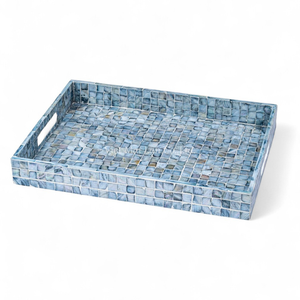 Bandeja de Nácar Hecha a Mano, Bandeja Decorativa para Servir, Ecológica, con Incrustaciones de Concha Natural, para Mesa de Cocina - Product Image 1