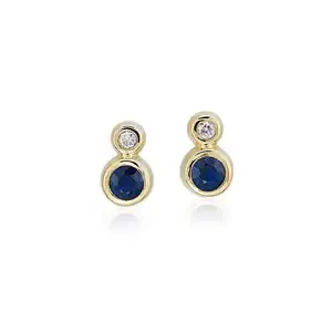 Genuine Blue Sapphire Gemstone Pave Diamond Push Back Studs Earrings Personalized Stones Wholesale Fine Jewelry