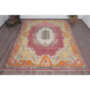 พรมตุรกี 7.3x9.7 ฟุต (222x295 ซม.) สีแดงลายอิคัต พรมวินเทจ - Product Image 1