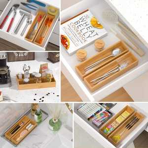 Organisateur de tiroir en bambou empilable pour ustensiles de cuisine, linge, courses, plateau supérieur pour ustensiles - Product Image 4