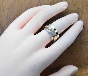 Three Tone <b>Spinner</b> Rope Design <b>Ring</b> 925 Sterling Silver Meditation <b>Spinner</b> Band Handmade Jewelry Gift For <b>Women</b> Daily Wear Use - Product Image 4
