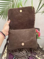 Bolso de mano de cuero vacuno occidental con flecos, bolso bandolera de color turquesa con piedras, estilo gitano bohemio occidental, bolso hecho a mano, bolsos multiusos
