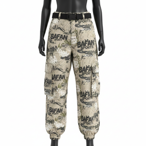 Pantalones Holgados para Mujer, Material de Sarga de Algodón Grueso, Color Cargo, Panel de Bolsillo, Puño Elástico, Logotipo Personalizado con Serigrafía, Pantalones Holgados en Venta - Product Image 1