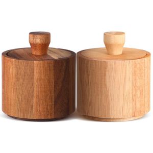 Salero de Madera de Teca de Lujo con Tapa Magnética Giratoria, Caja Redonda para Condimentos, Tarro de Almacenamiento de Especias para Cocina, Cuchara Pequeña de Madera, Ecológico - Product Image 4