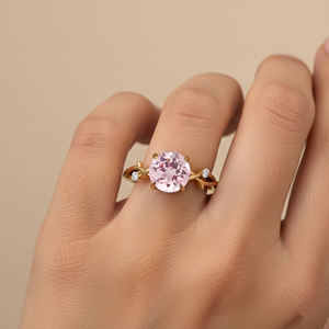 แหวนเพชรแท้มอร์แกไนท์สีเหลืองทอง14K แหวนหมั้นเพชรแท้ดีไซน์อินฟินิตี้ใหม่ของขวัญแหวนทองสำหรับเธอ - Product Image 2