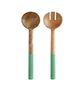 Resina de madera natural, cuchara de color azul, juego de servidores de ensalada, cuchara de ensalada de madera, tenedor de ensalada para forma redonda a la venta - Product Image 4