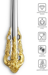 Cuillères élégantes en acier inoxydable à long manche, faites à la main, détail doré, agitateur de cocktail à café de style moderne orné - Product Image 5