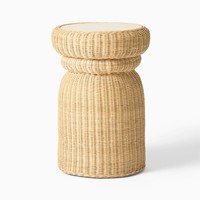 Table de chevet à café Table ronde d'appoint en rotin naturel fait à la main prix spécial marocain