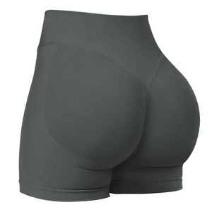 Mujeres 4 \ "Cintura alta Satén Gimnasio Fitness Shorts Shadesdeports Seamless Scrunch Butt Sport Shorts Cintura elástica Butt Plus Size - Product Image 3