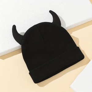 Horn Shape Acrylic Beanies for Men Soft High Quality Solid Color <b>Winter</b> <b>Hat</b> Knitted Designer Logo Plush Style Outdoor Ski Use - Product Image 6