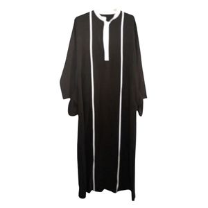 Túnica Musulmana Negra Ajustada para Hombre, Detalle de Rayas Verticales Blancas, Manga Larga, Thobe Islámico, Jubba, Kandura, Caftán Tradicional - Product Image 3
