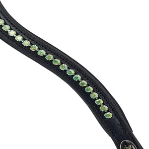 Banda de cejas de caballo de cuero natural de alta calidad con cristales brillantes verdes de hoja de lujo banda de cejas mega Bling para caballos - Product Image 4