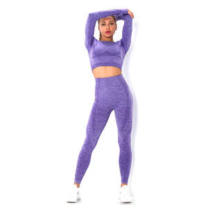 Women <b>Seamless</b> Yoga <b>Set</b> Long Sleeve Crop <b>Top</b> & High Waist <b>Leggings</b> Stretch Fitness Gym Wear <b>Set</b> For Women - Product Image 2