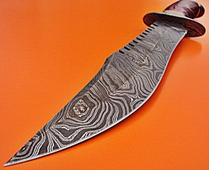 Couteau Bowie en acier Damas forgé à la main, motif torsadé, lame fixe, couteau de chasse et de camping, manche en bois dur - Product Image 2