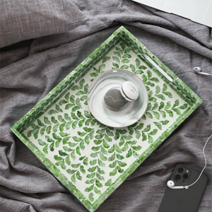 Nouveau design moderne de luxe nacre incrustation plateau en bois petit déjeuner assiette grand plateau de table décoratif en gros de haute qualité - Product Image 4