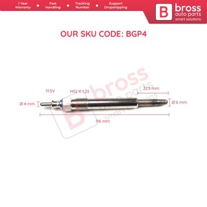BGP4 1 Piece <b>Heater</b> Glow <b>Plugs</b> GX116, 0100226210, 11592001, GN948 Bross Auto Parts Made <b>in</b> Turkey High Quality Product - Product Image 6