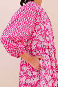 ชุดเดรสผ้าฝ้ายแท้สไตล์โบฮีเมียน-หรูหราสำหรับฤดูร้อน ลายพิมพ์บล็อกแบบอินเดีย ผ้าเนื้อนุ่มลายดอกไม้ สวมใส่สบาย เหมาะสำหรับใส่ในชีวิตประจำวัน สไตล์ธรรมชาติ สีเอิร์ธโทน ใส่ไปทำงานได้ - Product Image 5