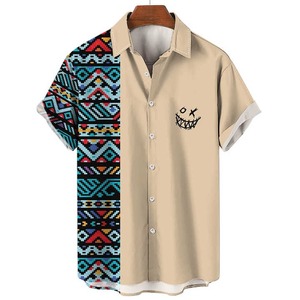 Camisa de verano para hombre, ropa informal sencilla, camiseta de manga corta, Blusa con botón de solapa de vaquero, ropa de calle, estampado Vintage de punto para hombres - Product Image 6