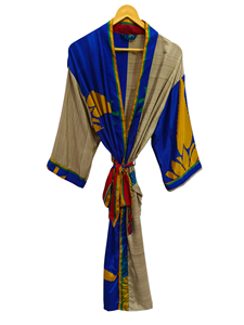 Patchwork Kimono Robe Bikini Cover Up Night Wear Long Robe, Kimono Sari en soie recyclée vintage indien fait à la main, - Product Image 2