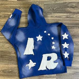 400Gsm Custom Applique Patch work Broderie Crop Hoodie Zip up Sweatshirt Acid Wash Vintage Washed Men Fleece Streetwear Hoodie - Product Image 4