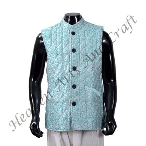 100% algodón transpirable y ligero hecho a mano acolchado Boho Wear ropa de hombre chaqueta acolchada con estampado Floral - Product Image 5