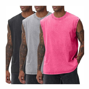 เสื้อกล้ามผู้ชายวินเทจซักด้วยหินฟอกสีเสื้อกั๊กถักผ้าฝ้าย100% สปอร์ตสั่งทำโลโก้ได้ตามที่ต้องการ - Product Image 1