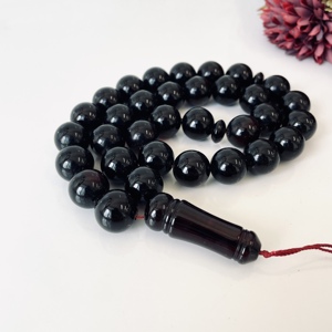 Misbaha en ambre baltique naturel, chapelet en ambre cerise, perles rondes - Product Image 1