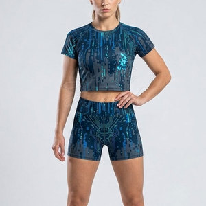 Conjunto Deportivo Casual para Mujer, Top Corto y Pantalones Cortos por Encima de la Rodilla, Tela Suave, Transpirable y Lavada, para Ejercicio, Entrenamiento y Uso al Aire Libre - Product Image 3