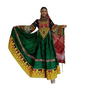 Afghan Kuchi Vintage Bridal Wedding Dress Lace Zippers Embroidery Design Multicolored Tribal Women's Breathable Natural Waist - Product Image 1