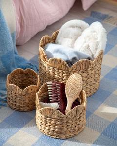 Panier en jacinthe d'eau avec bord tressé ondulé, panier de rangement fait main, vente en gros, écologique, fabriqué au Vietnam - Product Image 3