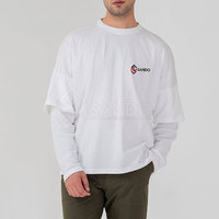 Camiseta de Manga Larga de Doble Capa para Hombre, Corte Regular, 100% Algodón, Secado Rápido, Transpirable, 220g, Ropa Casual, Superventas