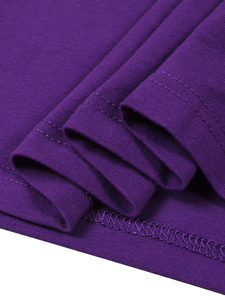 T-shirt violet à col rond pour femme, imprimé floral marguerites et papillons, décontracté, manches courtes, printemps-été, en jersey de coton - Product Image 5