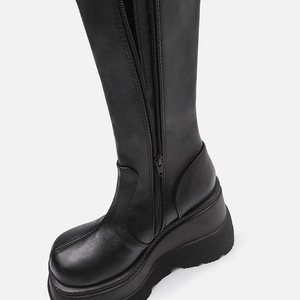 <span class=keywords><strong>Bottes</strong></span> mi-mollet pour femmes, tendance actuelle, de qualité supérieure, à large tige, à talons compensés, avec fermeture éclair, élégantes, pour l'hiver, noires - Product Image 6