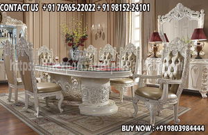 Ensemble de table brun au design traditionnel pour salle à manger, meubles de style baroque pour salle à manger, ensemble de table à manger sculptée - Product Image 2