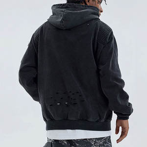 100% algodón 400 GSM peso pesado desgastado ácido lavado en blanco hombres Sudadera con capucha pulóver hombro caído Vintage invierno sudaderas con capucha Unisex - Product Image 2