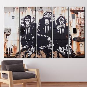 Banksy Three Wise Monkeys : Tableau imprimé sur toile - Décoration moderne d'art urbain, 5P : Galerie encadrée - Product Image 1