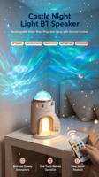 Projecteur d'ondulations d'eau rechargeable avec minuterie, veilleuse LED RGB romantique en forme de château, haut-parleur avec micro intégré, portée de 10 m, compatible V5.0 App