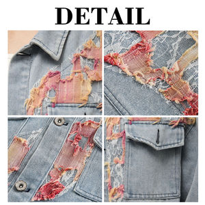 Veste en jean bleu pour femmes avec plusieurs accents de fermeture éclair, veste en jean courte de style moto, vêtements d'extérieur tendance, veste à manches longues pour femmes - Product Image 3