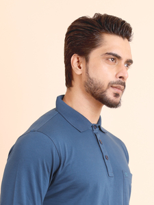 เสื้อยืดคอโปโลสำหรับผู้ชายผ้าฝ้าย100% แบบพรีเมี่ยม, เสื้อยืดแขนยาวแบบเต็มตัว (เบนซิน) พอดีตัว - Product Image 5