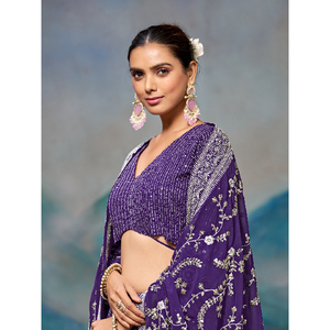 Traje de Novia Lucknowi de Georgette Morado, Lehenga Choli - Product Image 3