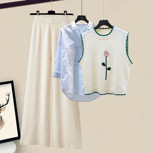 Ensemble de survêtement pour femmes, été, tricot épais et doux, taille mi-haute, séchage rapide, respirant, décontracté, 2 pièces, pull + pantalon long - Product Image 1