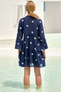 Vestido corto informal de manga tres cuartos con bordado floral para mujer, ropa personalizada - Product Image 5