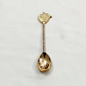 ชุดช้อนรับประทานอาหารทองเหลืองพร้อมที่จับดอกไม้ช้อนทองเหลือง - Product Image 4