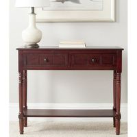 Table console en bois avec tiroirs et étagères offrant un rangement pratique et une fonction pratique