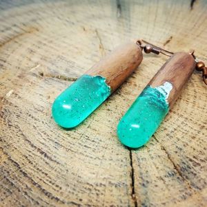 ต่างหูรูปหัวใจทำจากเรซินฟอยล์สีทองรูปทรงเรขาคณิตทรงกลมทรงสี่เหลี่ยมรูปหยดน้ำทำจากไม้ - Product Image 6