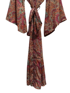 Ropa de salón Kimono de verano Hasta el tobillo Bata de seda Bata multicolor Ropa de noche Bata India Vintage Seda reciclada Sari Kimono, - Product Image 3