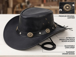 Sombrero Vaquero de Cuero Premium ANWAR ENTERPRISES, Ajustable, Estilo Occidental, Ala Ancha, Corona en Forma de Lágrima, para Uso en Exteriores, Unisex, Adulto, Talla Cuatro - Product Image 1